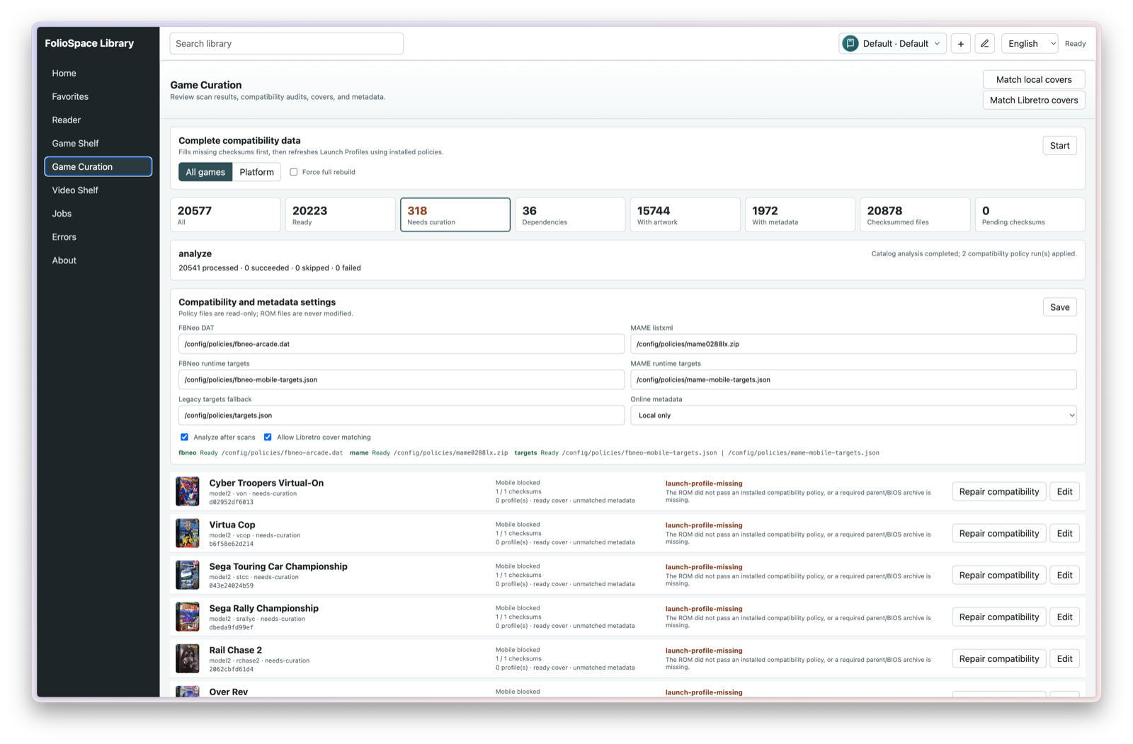 FolioSpace Library game compatibility and metadata curation interface.